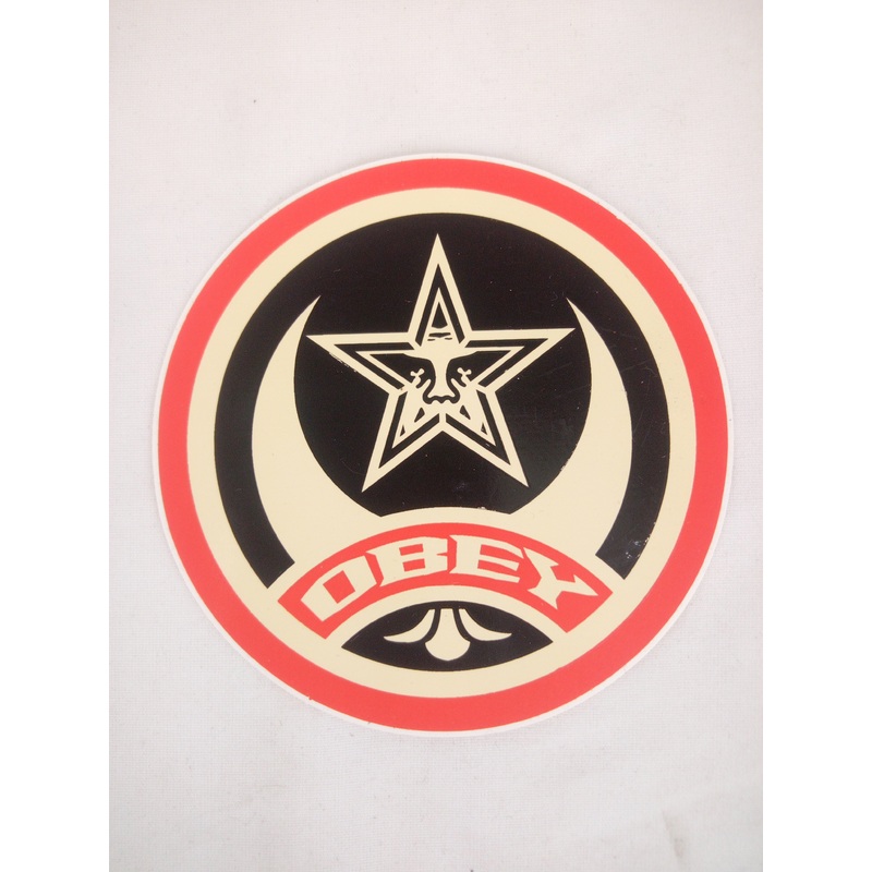 Obey Shepard Fairey Half Moon Obey Logo Orange Tan Black 3.625" x 3.625" Vintage NOS Sticker