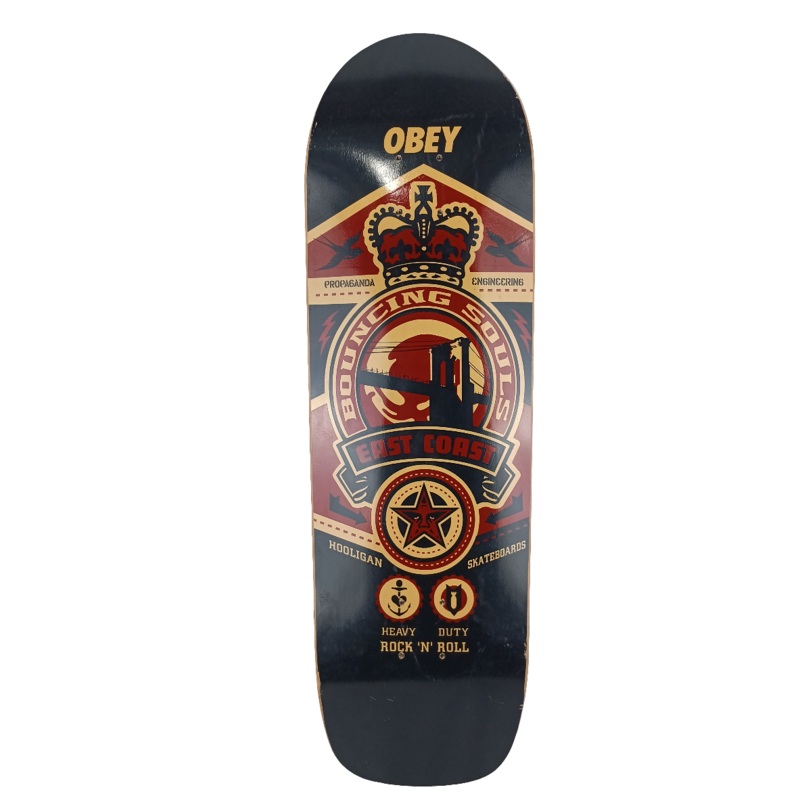 Hooligan Skateboards Obey Shepard Fairey Bouncing Souls Black Red Tan 9.25 X 32.25" Vintage NOS Deck