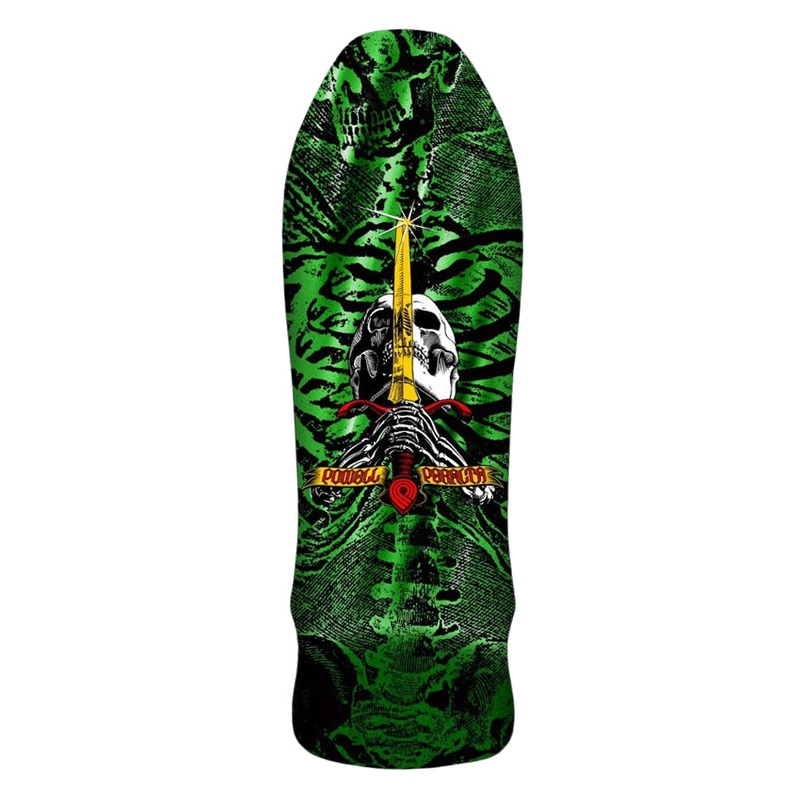 Powell Peralta GeeGah Skull and Sword Skateboard Deck - 9.75 Green Foil
