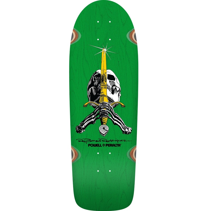 Powell Peralta OG Ray Rodriguez Skull & Sword Reissue Skateboard Deck - 10 Green Stain