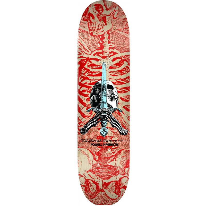 Powell Peralta Skull and Sword Skateboard Deck - 8.0 Red/Yellow