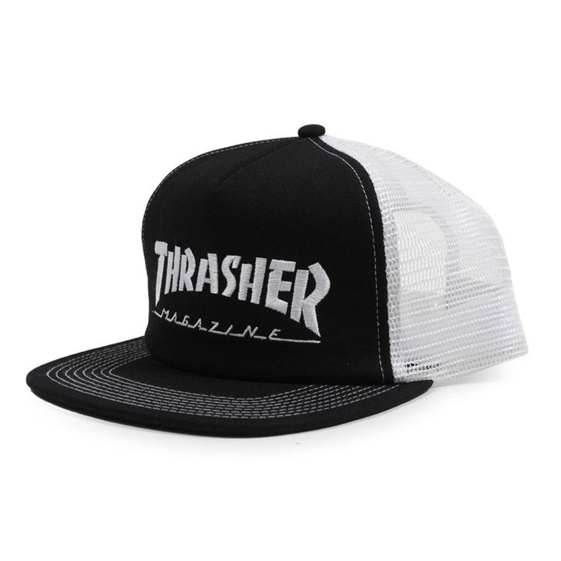 Thrasher - Logo Embroided Mesh Trucker Black/White